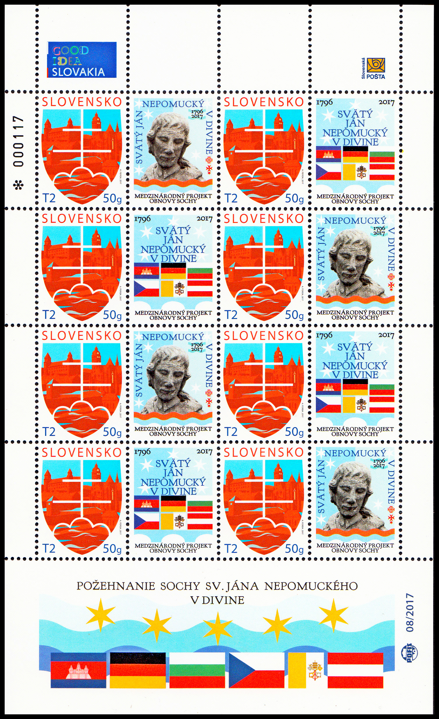Tiskový list známky s personalizovaným kupónem - Jan Nepomucký (č.zn.636)