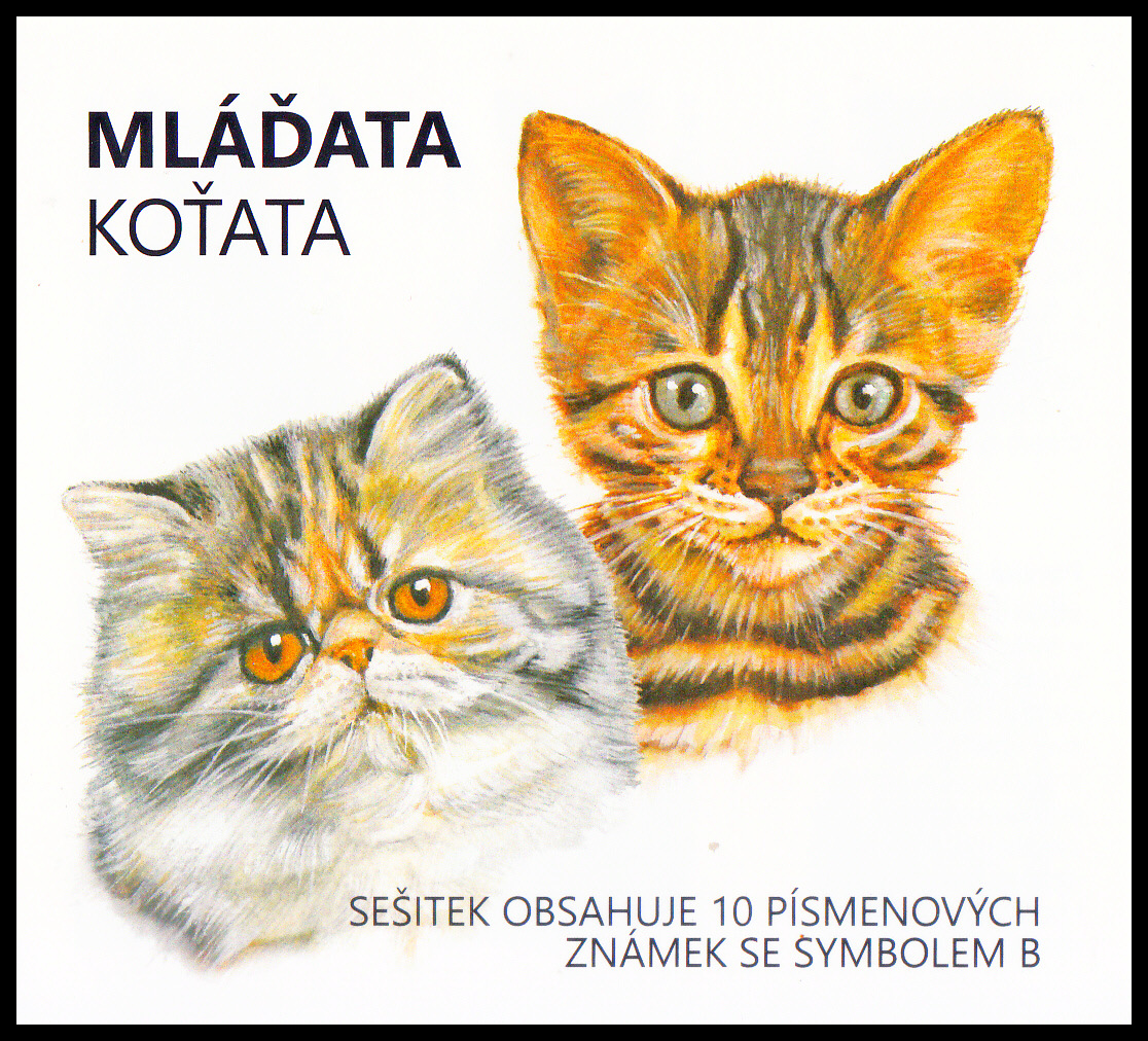 Mláďata: koťata–bengálská a perská -sam. známkový sešitek (sestava 6-ti desek) 