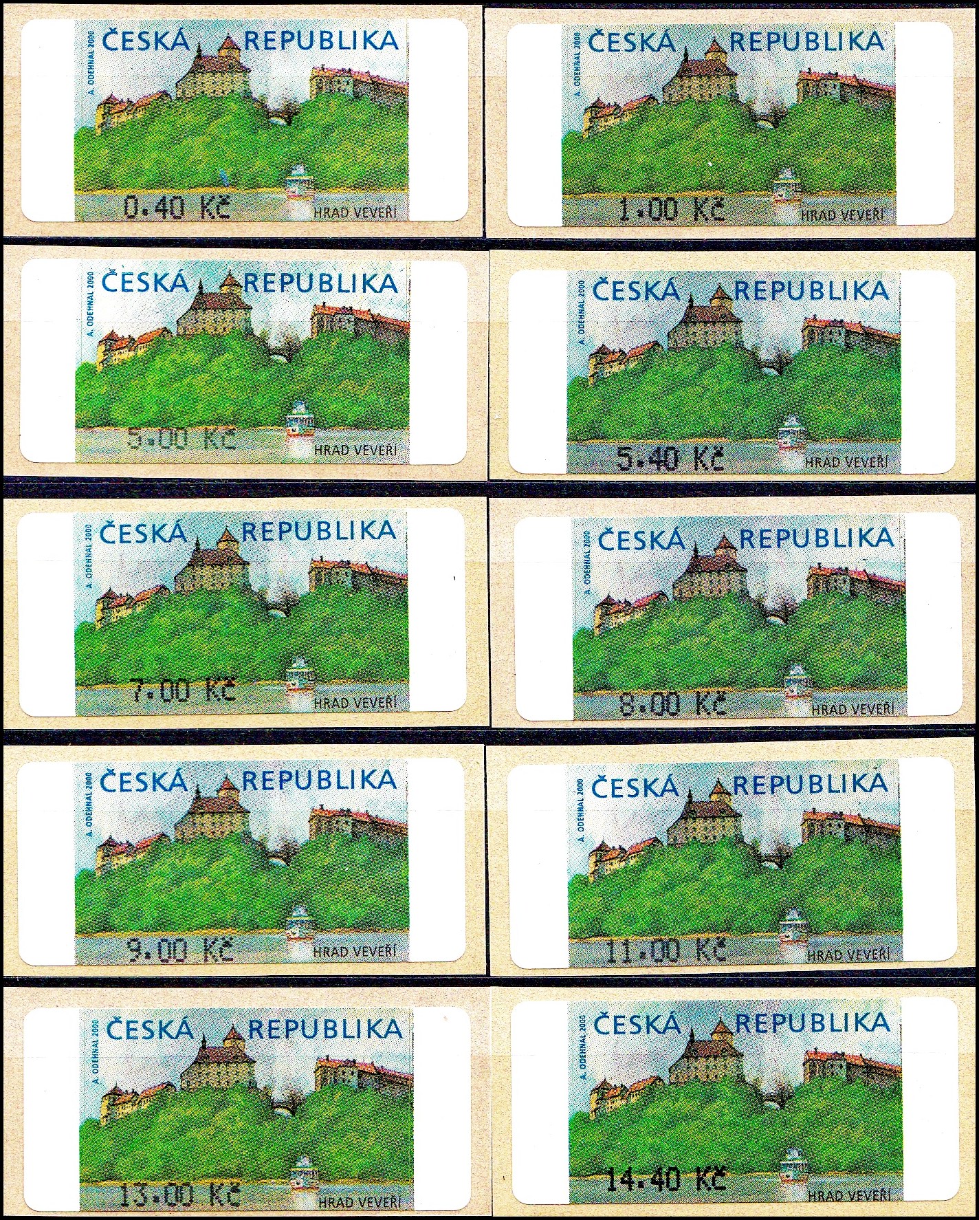 Automatové známky - Hrad Veveří bez *10 hodnot (5.3.2000)