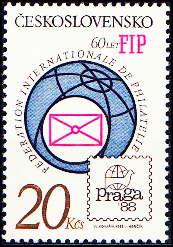 Praga 1988 - 60 let FIP (známka zoubkovaná)