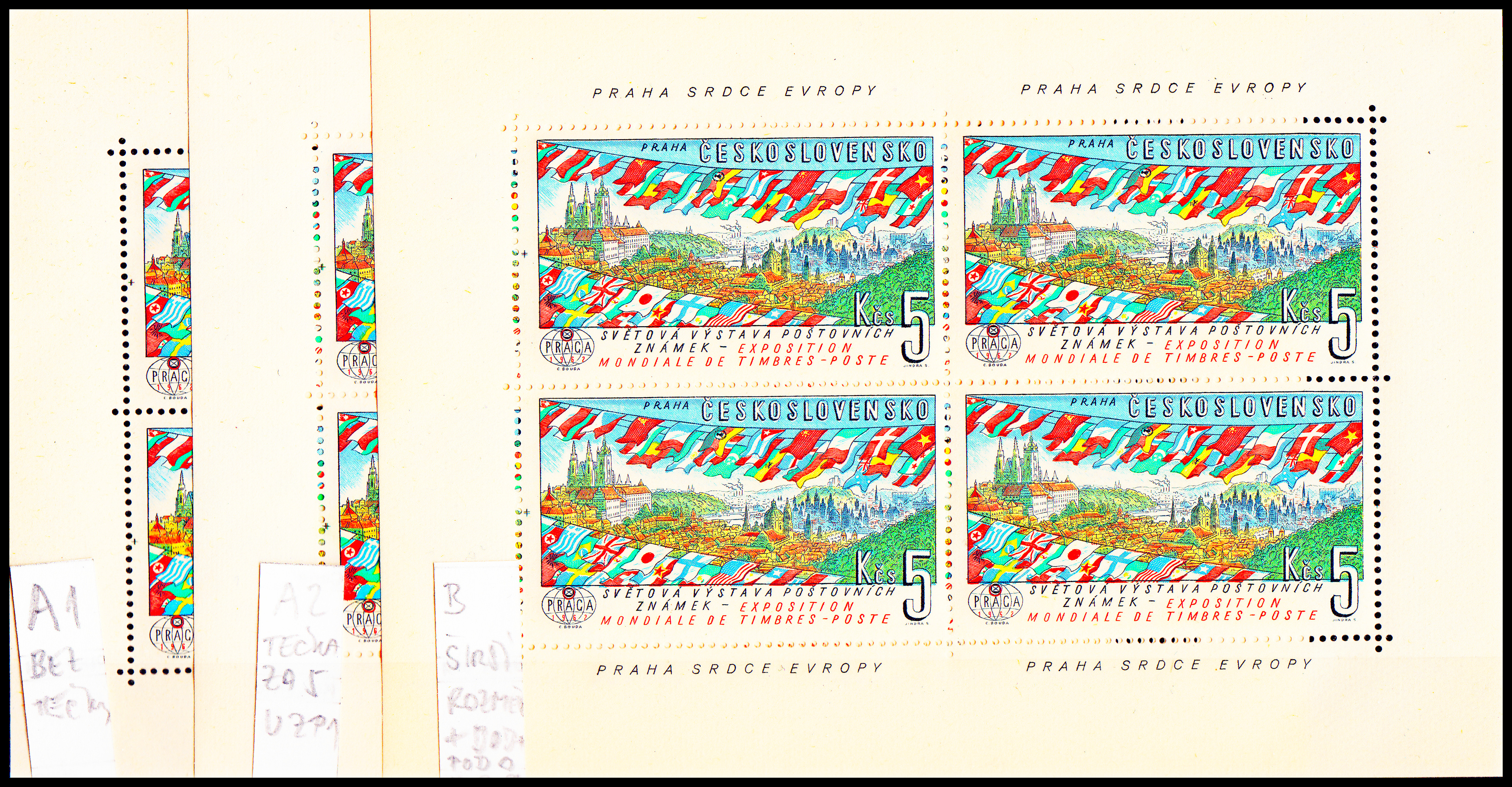 Světová výstava poštovních známek PRAGA 1962 ( TL - Prádlo) 3x deska A1+ A2 + B 
