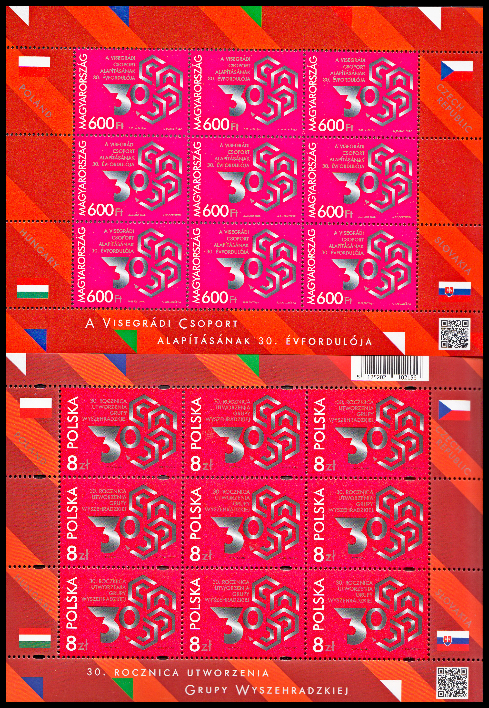Společné vydání (Maďarsko+PL) 30. výročí založení Visegrádské skupiny - TL