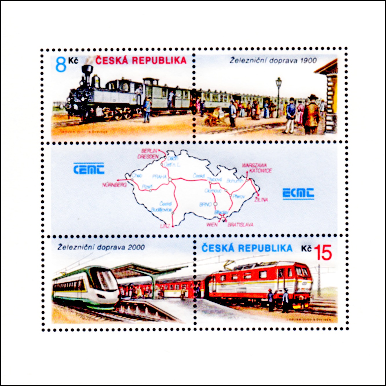 Doprava - železnice roku 1900 a 2000- s DV (aršík)