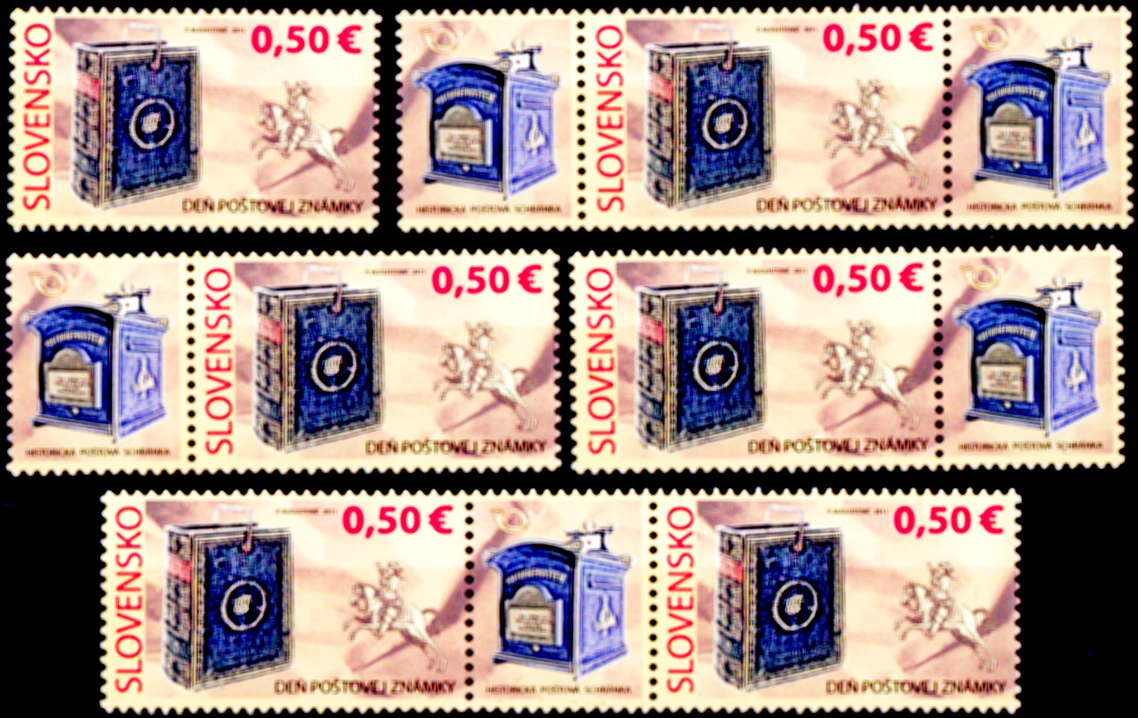 Den poštovní známky - Historická poštovní schránka (kombinace 6 zn.+ 5 K)