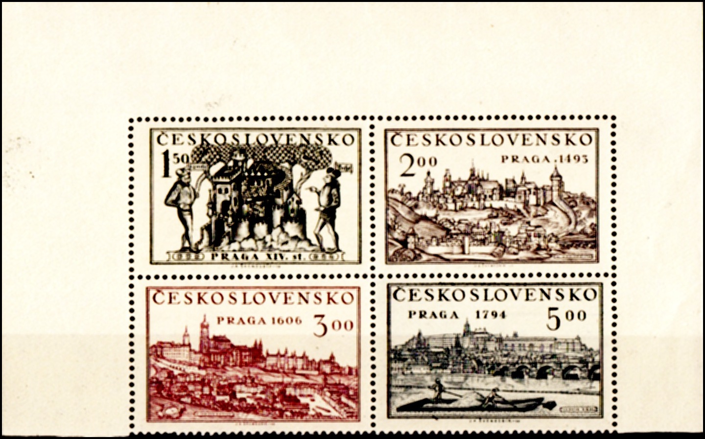 Celostátní výstava poštovních známek Praha 1950 (Stará Praha) - čtyřblok