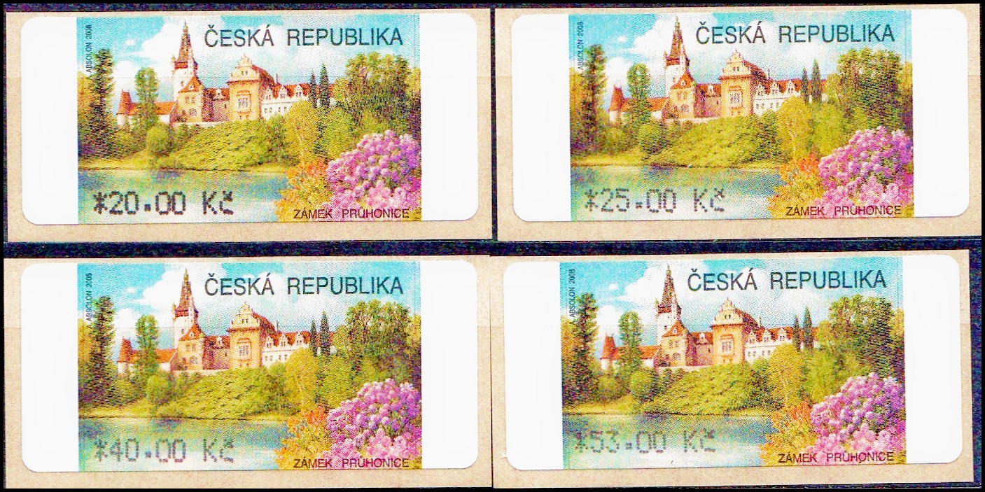Automatové známky - Zámek Průhonice - 4 hodnoty (1.9.2010)