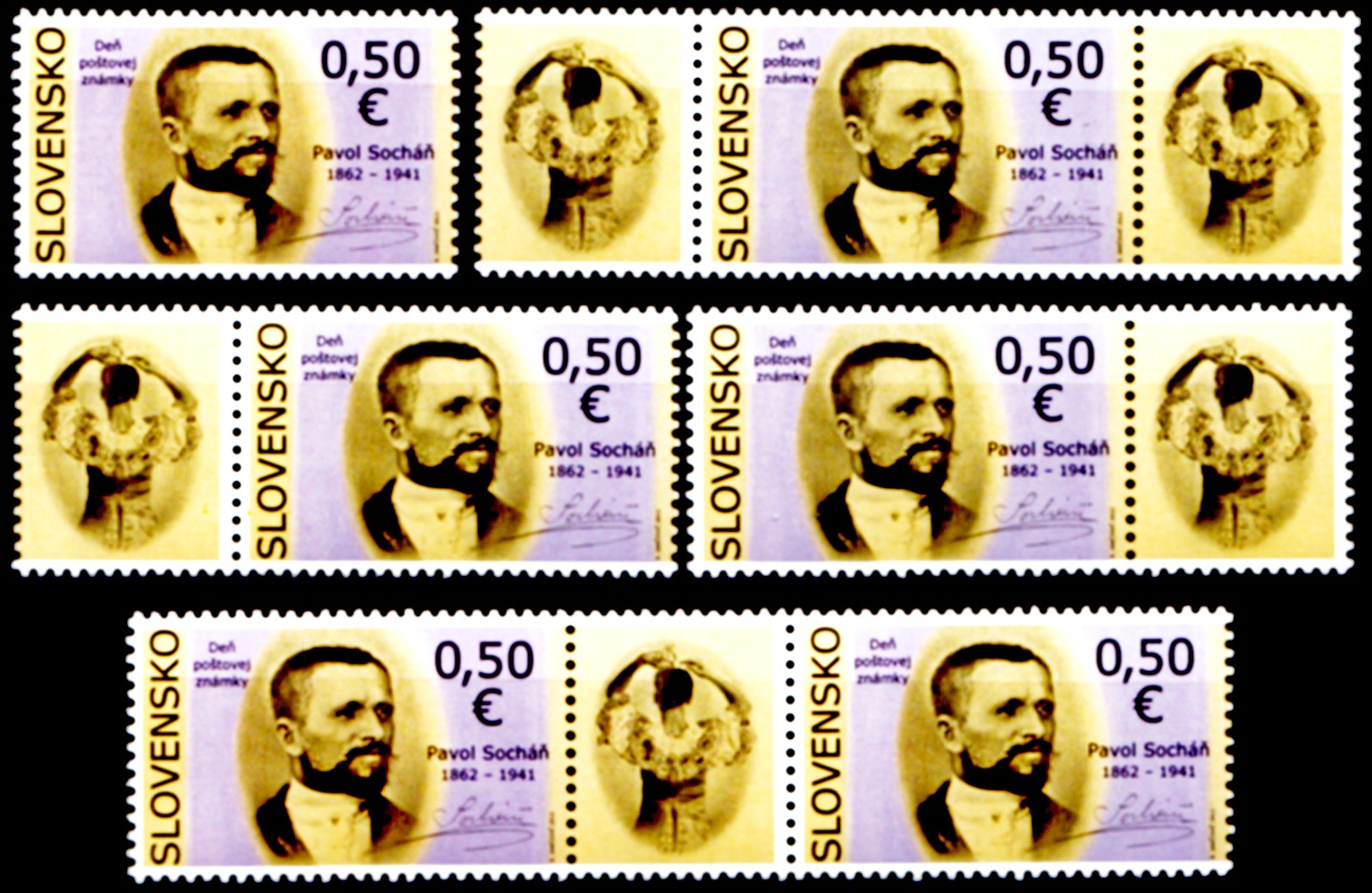 Den poštovní známky 2012 - Pavol Socháň (1862 – 1941) (kombinace 6 zn.+ 5 K)