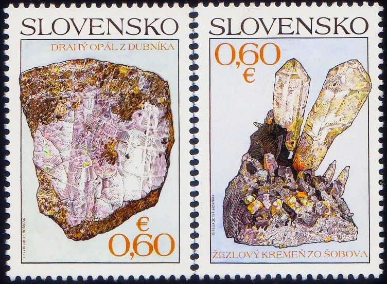 Slovenské minerály - Drahý opál z Dubníku a žezlový křemen ze Šobova