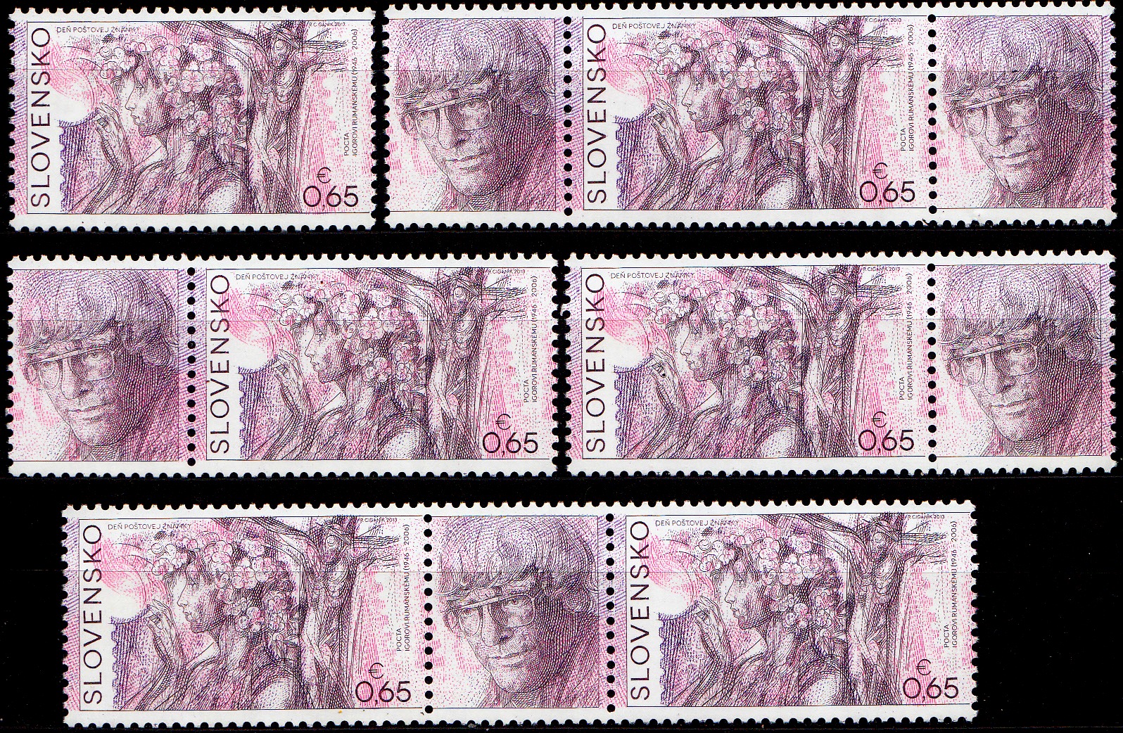 Den poštovní známky 2013 - Igor Rumanský (1946 – 2006)-  kombinace 6 zn.+ 5 K 