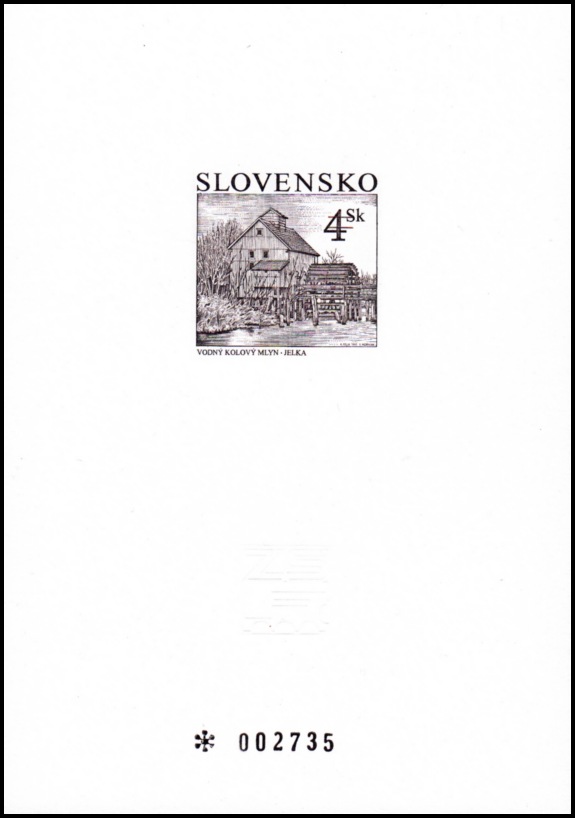 Černotisk - Vodní kolový mlýn (slepotisk ZSF) 