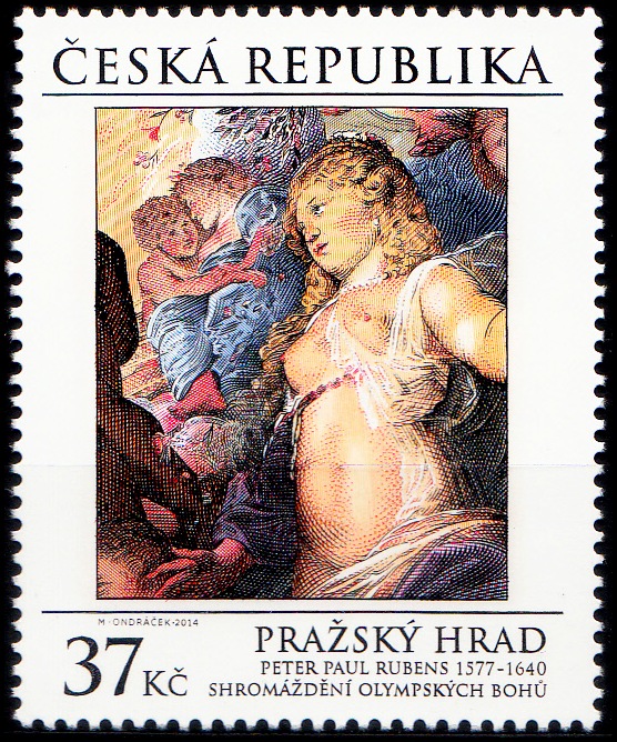 Pražský hrad: Shromáždění olympských bohů – Peter Paul Rubens (známka z aršíku)