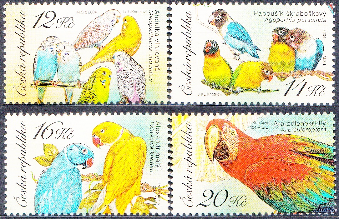 Chovatelství - papoušci (známky z aršíku)