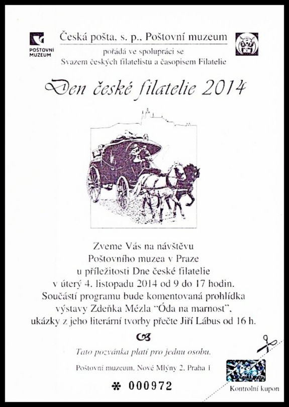 Černotisk - Pozvánka pro členy SČF na den české filatelie 2014