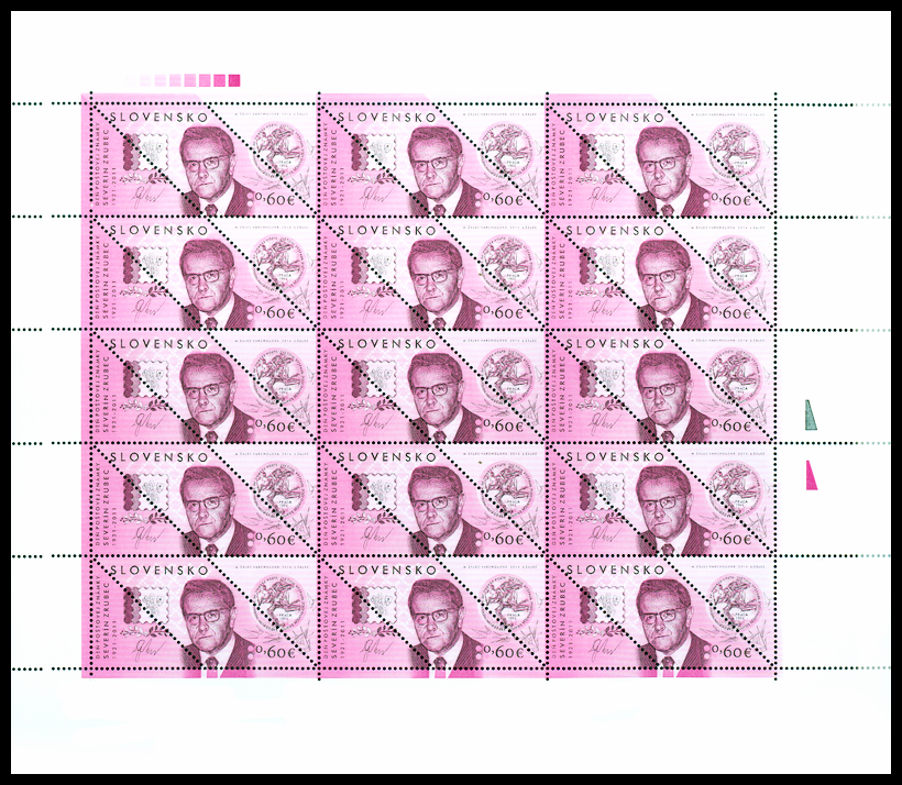 Den poštovní známky 2014 - Severín Zrubec (celý kompletní arch 15 zn. + 30 K)