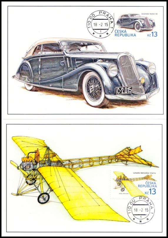 Cartes maximum (Z) - Historické prostředky - auto Walter 6B, letadlo M. Vlacha