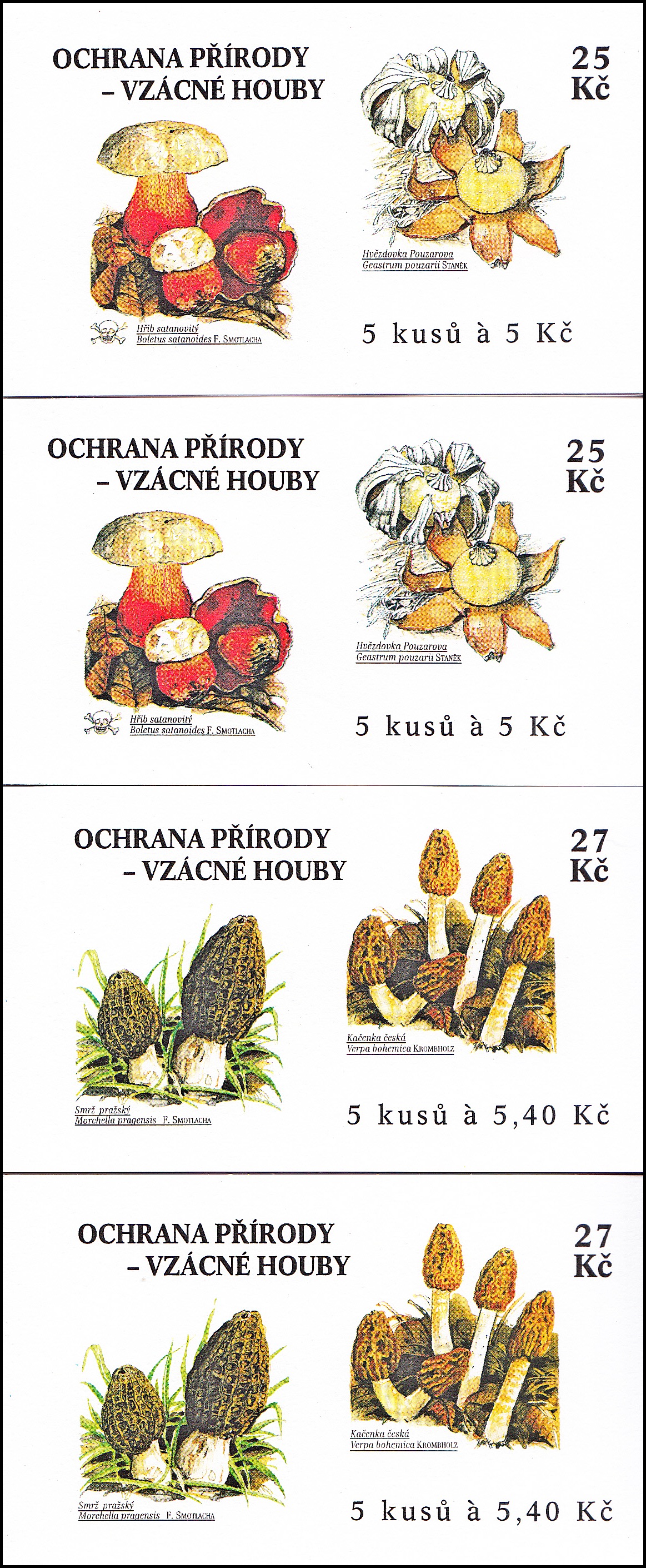 Ochrana přírody - Vzácné houby (známkové sešítky ZS 81 a+b - 82 a+b)- 4ks (2+2) 