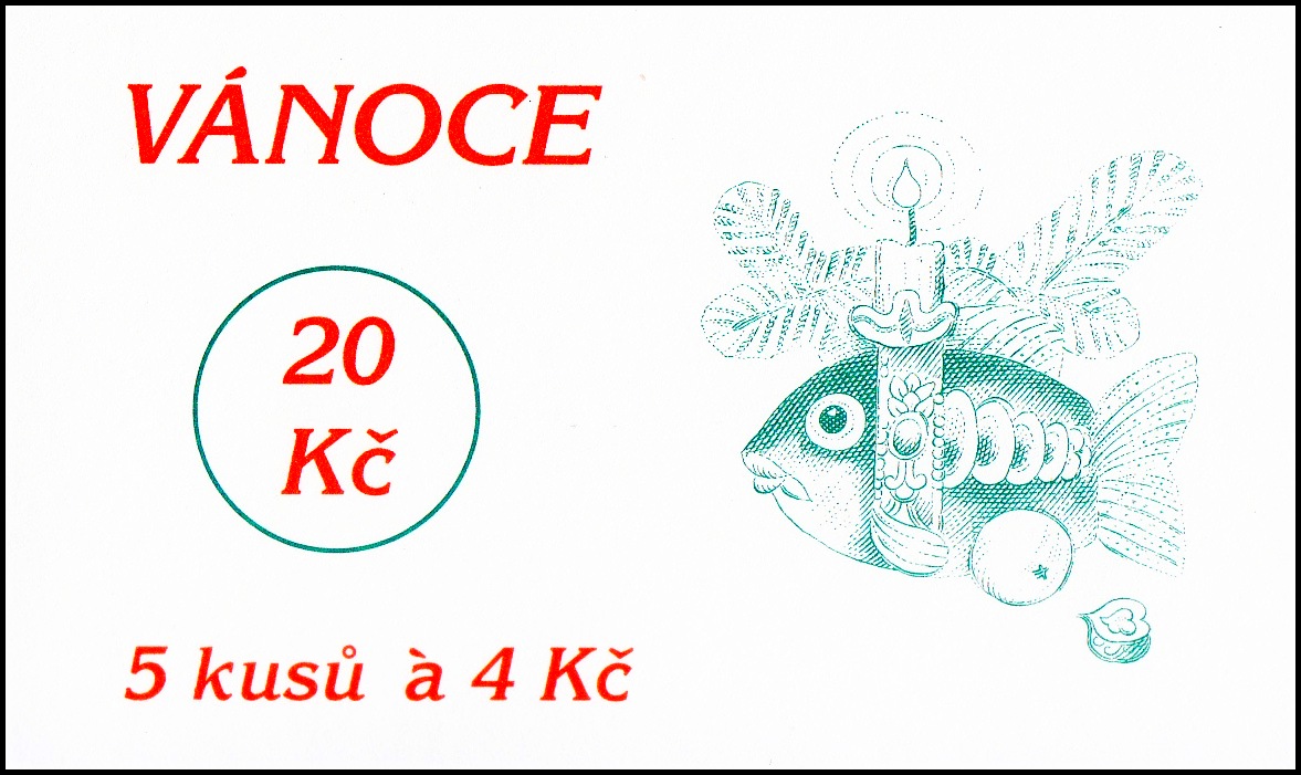 Vánoce 1997 (symboly Vánoc kapr,větvička, jablko, ořech -známkový sešítek ZS 60)