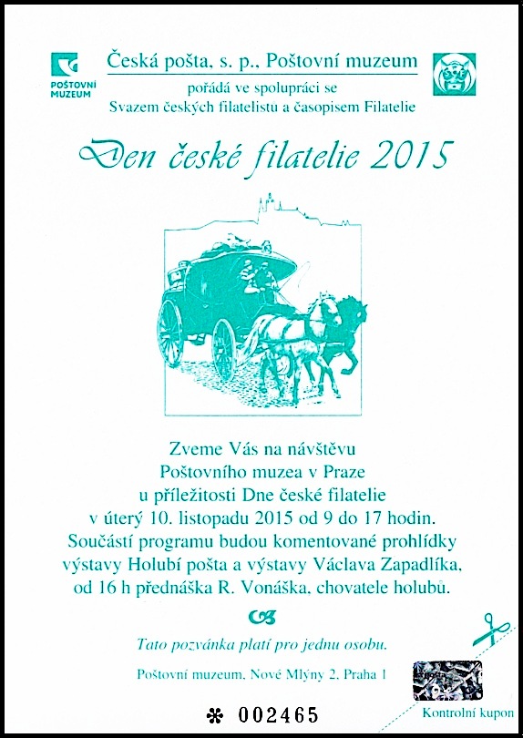 Černotisk - Pozvánka pro členy SČF na den české filatelie 2015