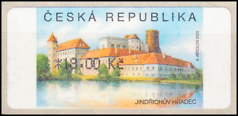 Automatové známky-Jindřichův Hradec-hodnota 18 Kč silně posunutý tisk (2.3.2005)