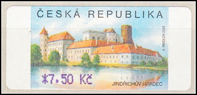 Automatové známky - Jindřichův Hradec - hodnota 7,50 Kč tisk fialovou barvou 