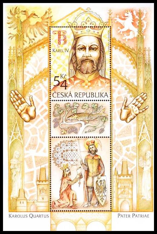 Karel IV. (aršík) II. vydání -správný nápis „KAROLUS QUARTUS“ 