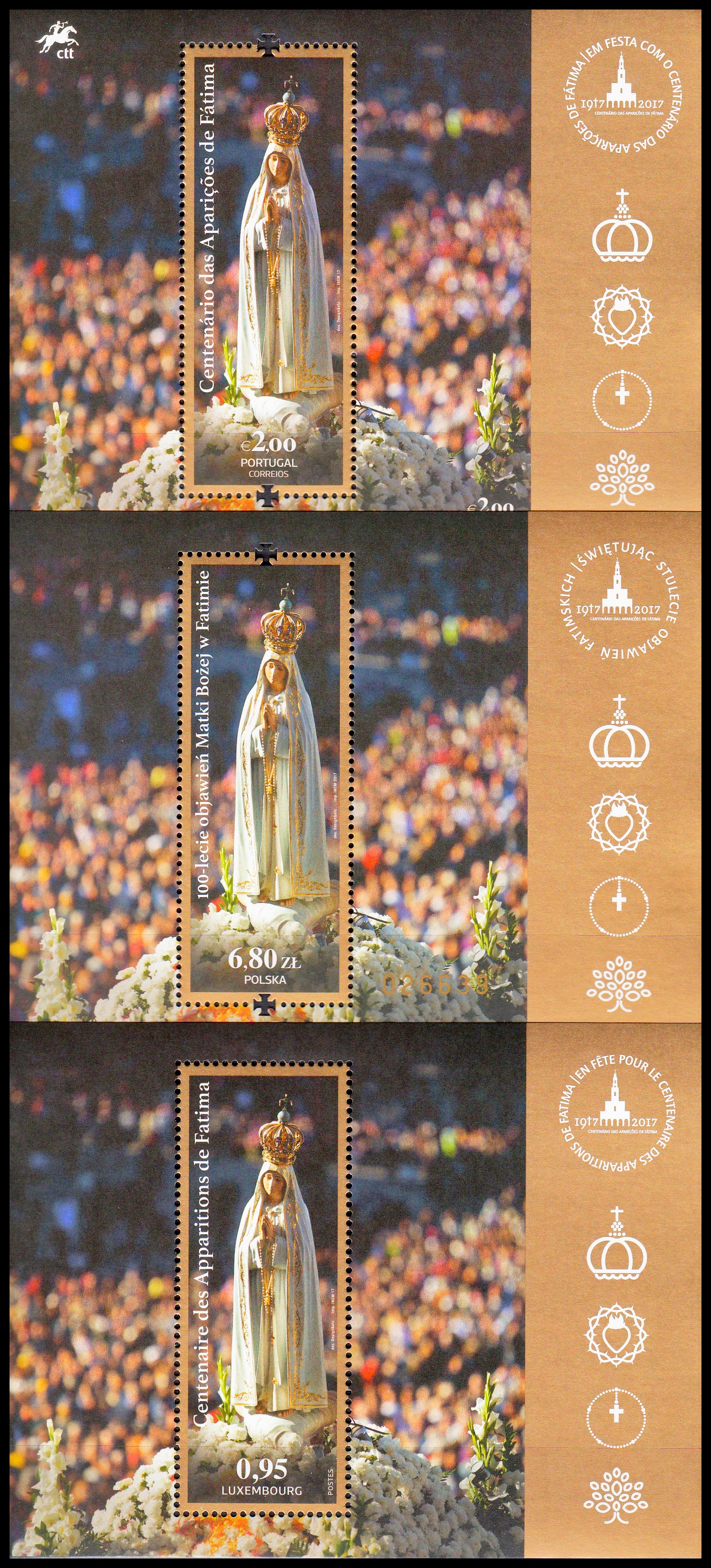100. výročí zjevení ve Fatimě - Společné vydání 3 států (aršík 3x)