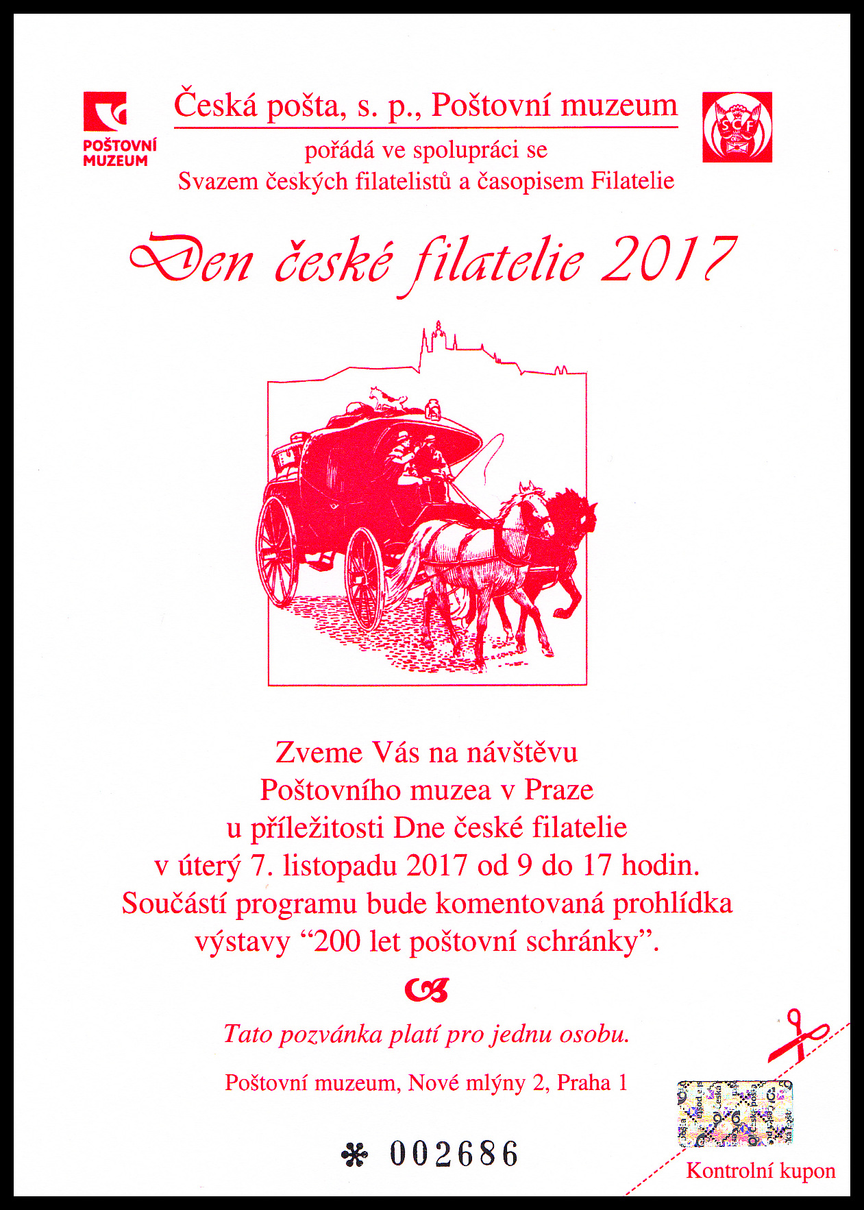 Černotisk - Pozvánka pro členy SČF na den české filatelie 2017