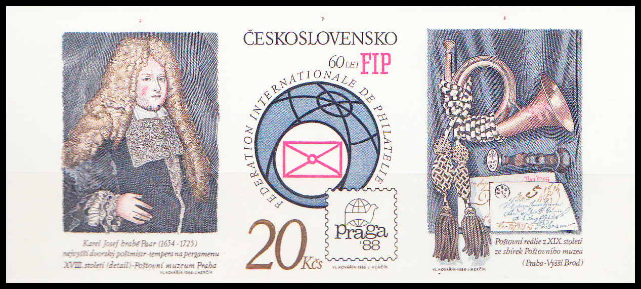 Praga 1988 - 60 let FIP (známka z aršíku KZK - stříhaná)