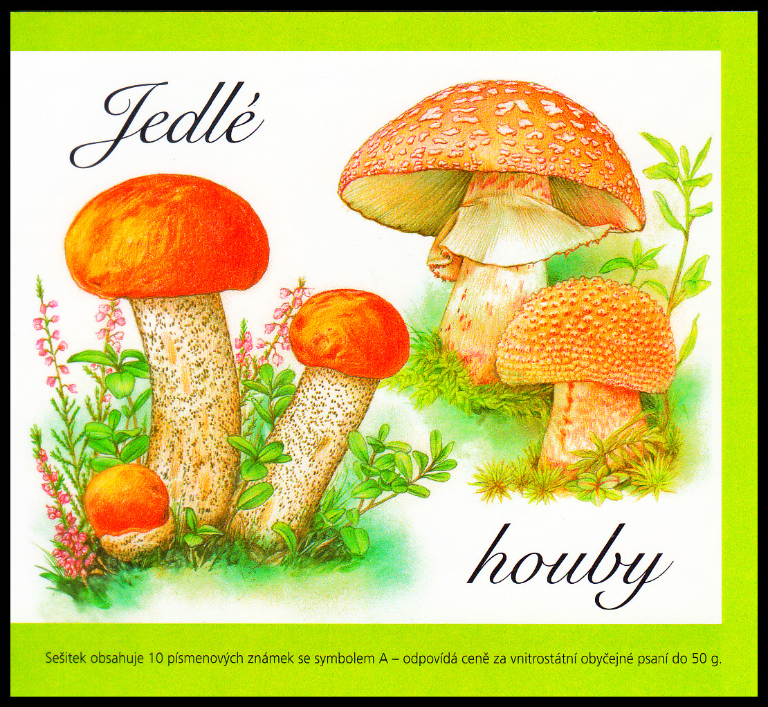 Jedlé houby - křemenáč březový, muchomůrka růžovka (samolepící známkový sešitek)