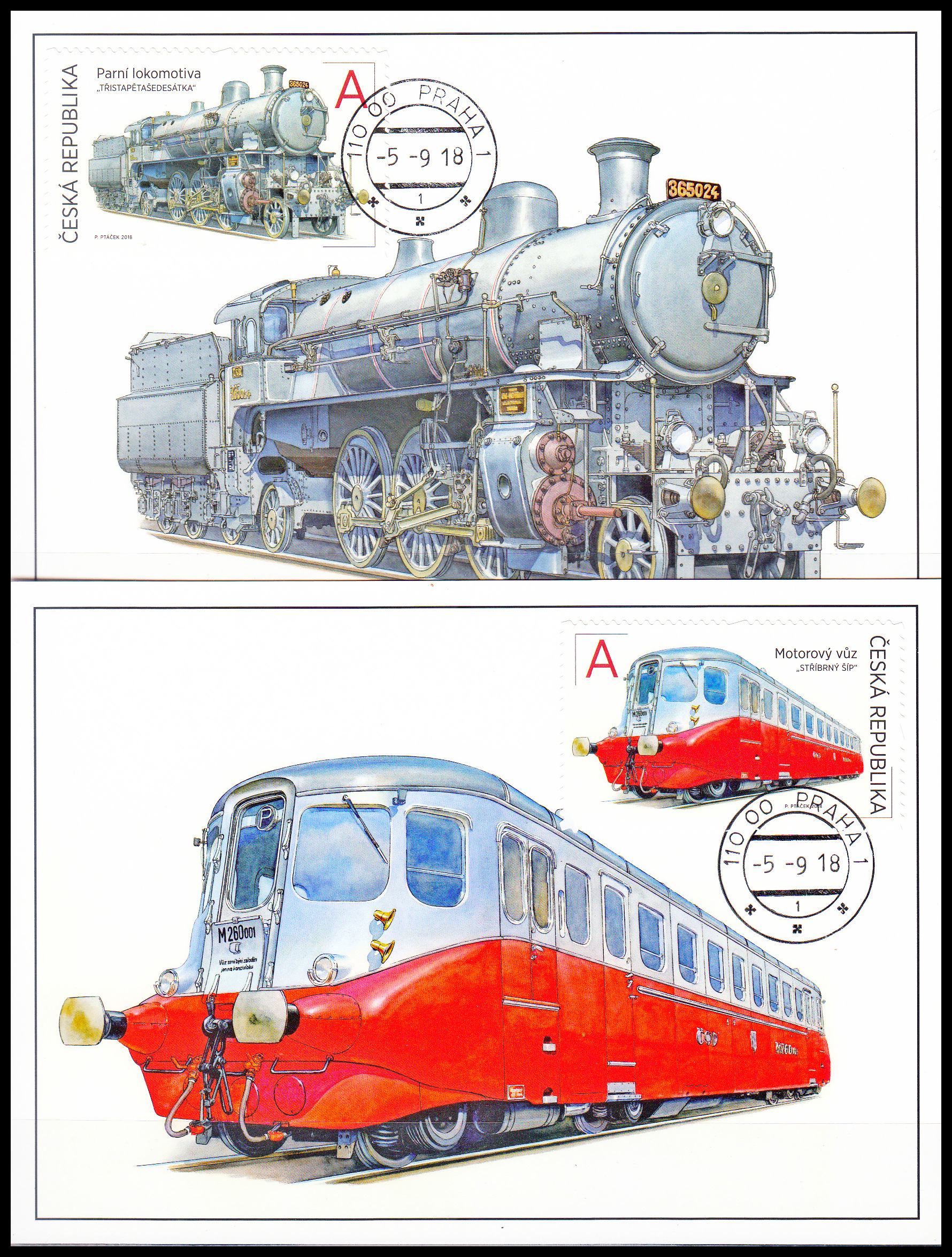 Cartes maximum (Z) - Svět na kolejích II. - parní lokomotiva, motorový vůz