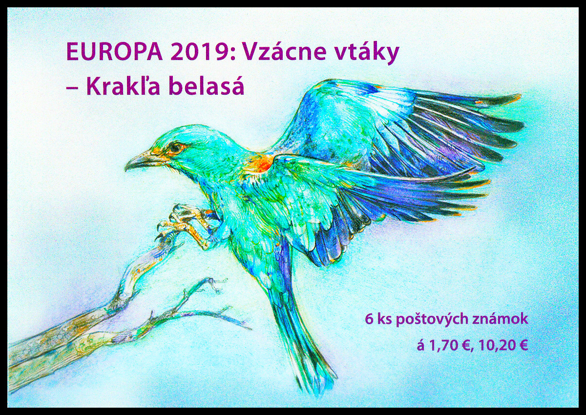 EUROPA 2019: Vzácní ptáci - Mandelík hajní(samolepící sešítek přeložený v půlce)