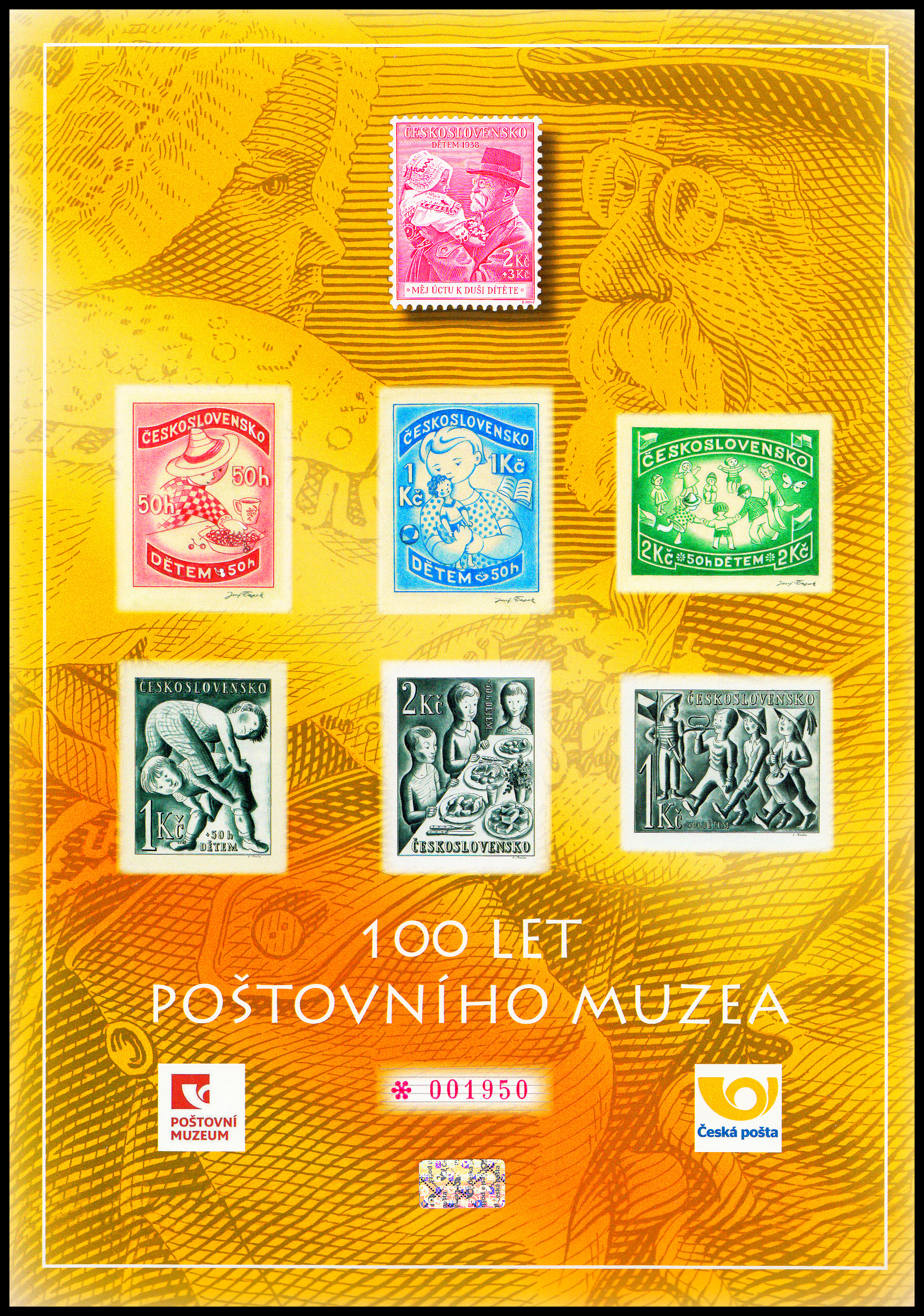 100 let Poštovního muzea - číslovaný tisk na zn. papíře s lepem