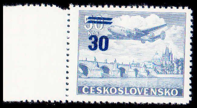 Přetisková provizoria (L32 - 30/50 Kčs) II. typ  zk. - šikmý přetisk