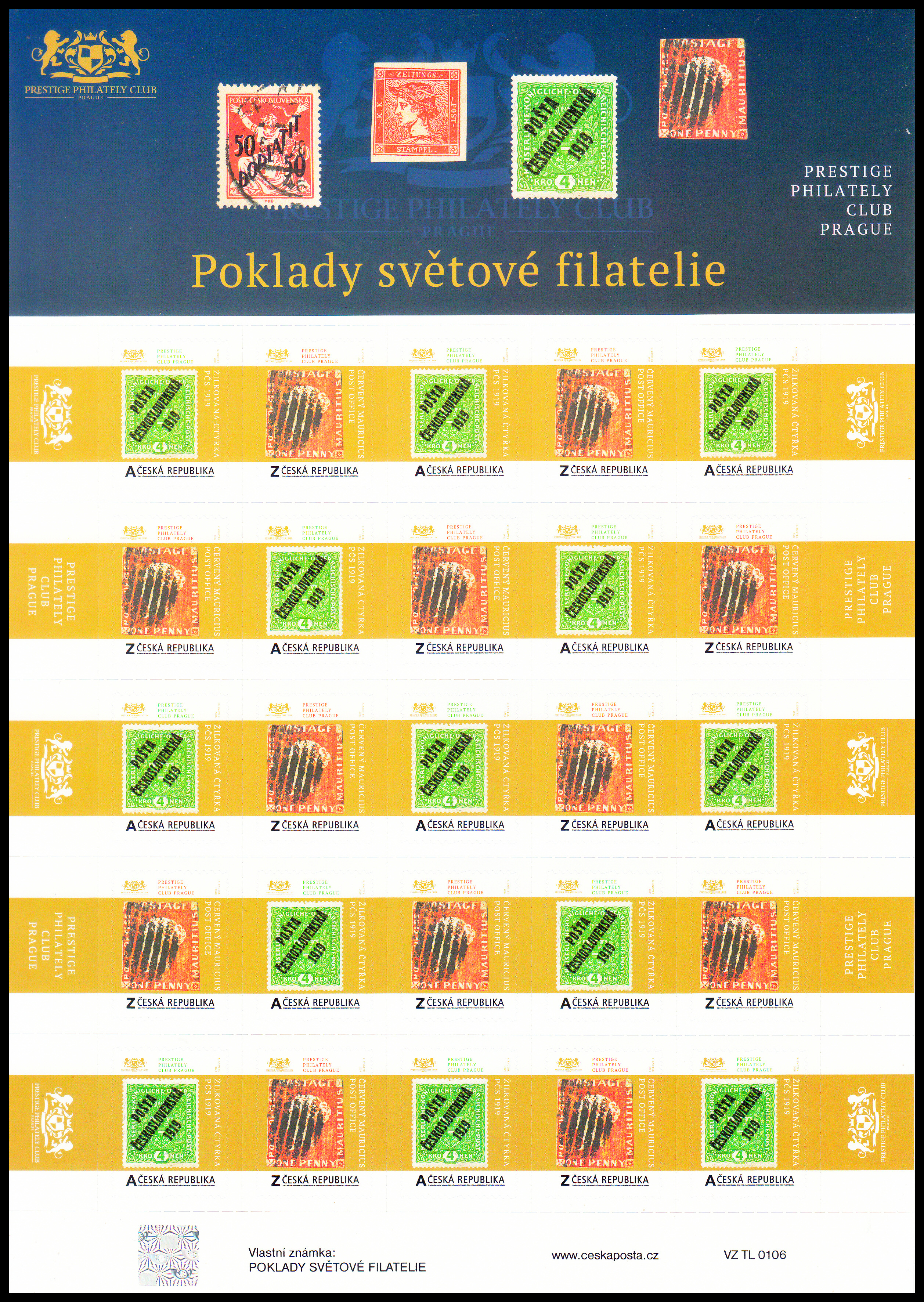 Poklady světové filatelie - Žilkovaná čtyřka PČS 1919, Červený Mauricius - TL