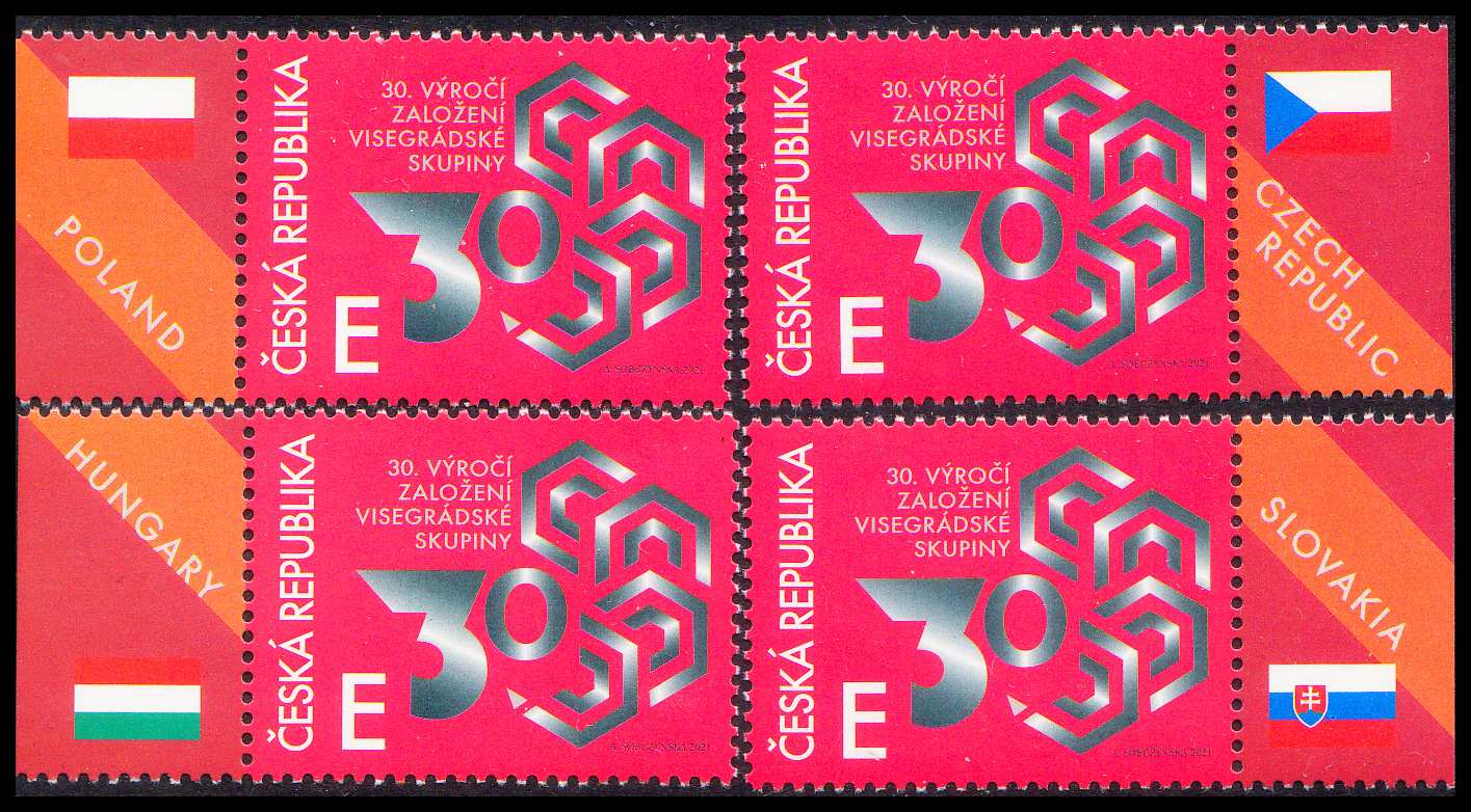 Společné vydání (ČR) Visegrádská skupina (V4) s okrajem vlajky - 2x L+ 2x P