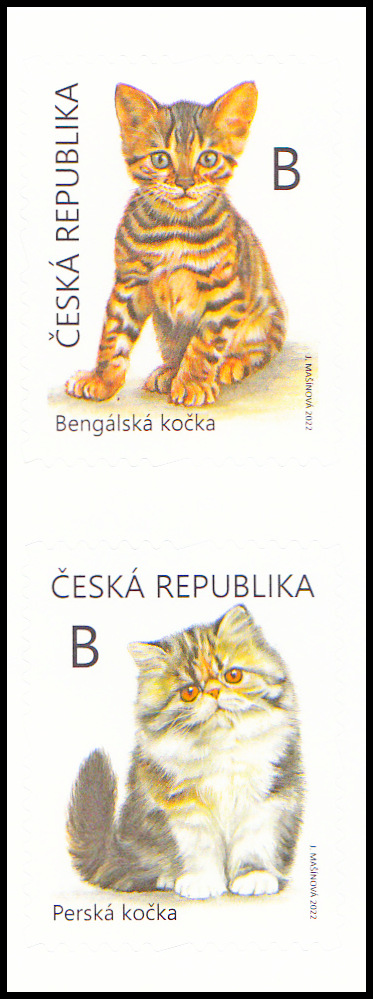Mláďata: koťata – bengálská a perská (samolepící známky)