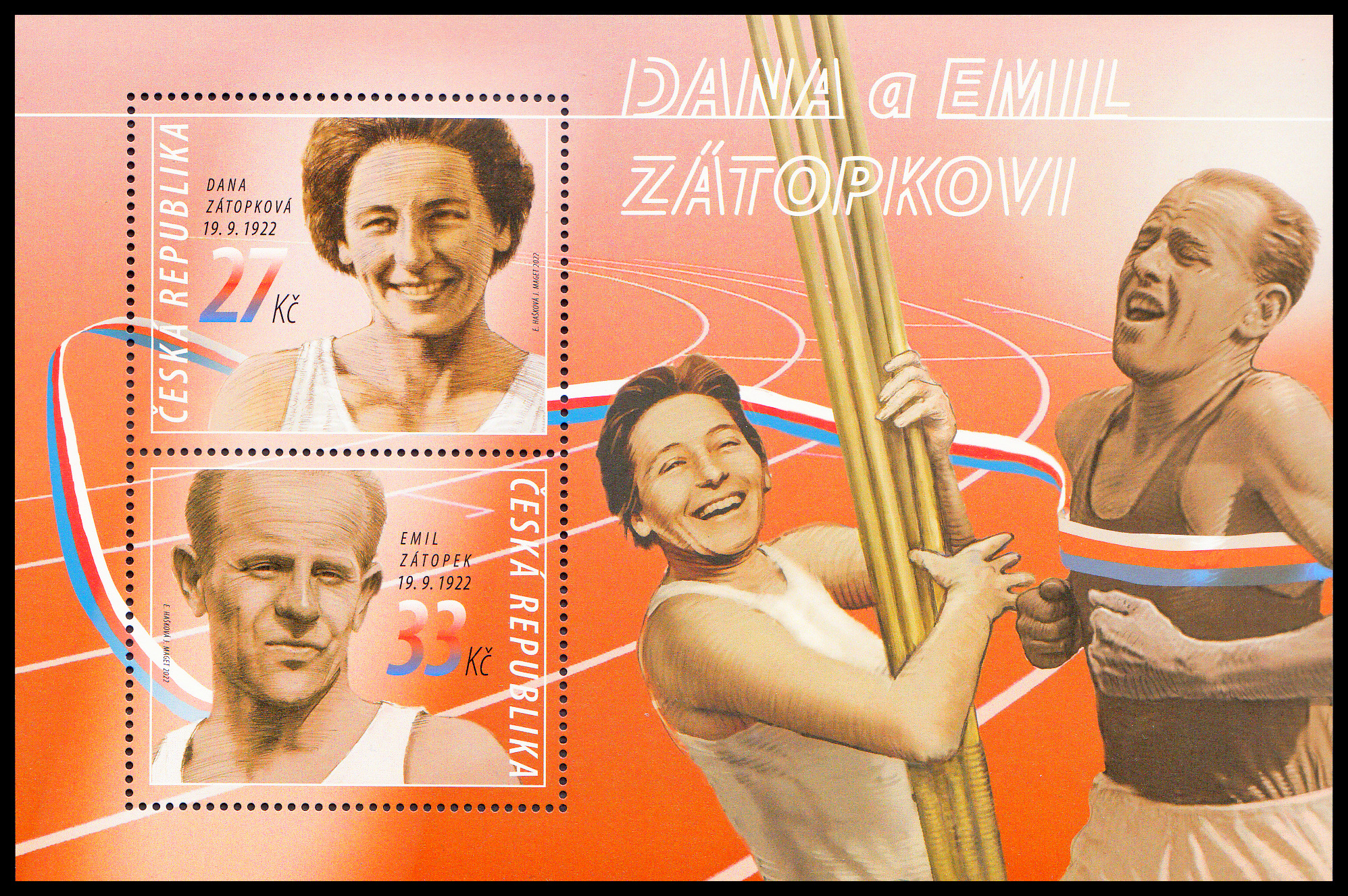 Emil Zátopek a Dana Zátopková (aršík)