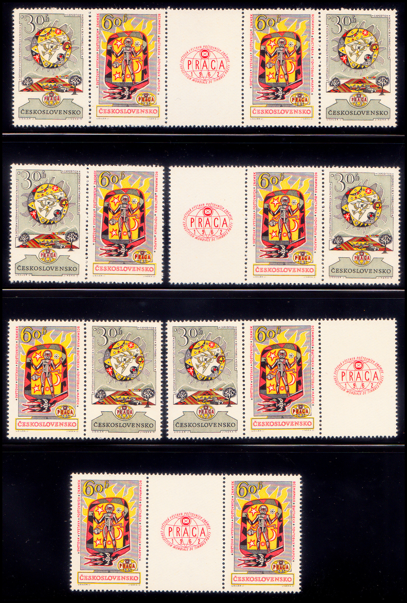 Světová výstava poštovních známek PRAGA 1962 (kombinace zn. 6x0,30h+8x0,80h +4K)