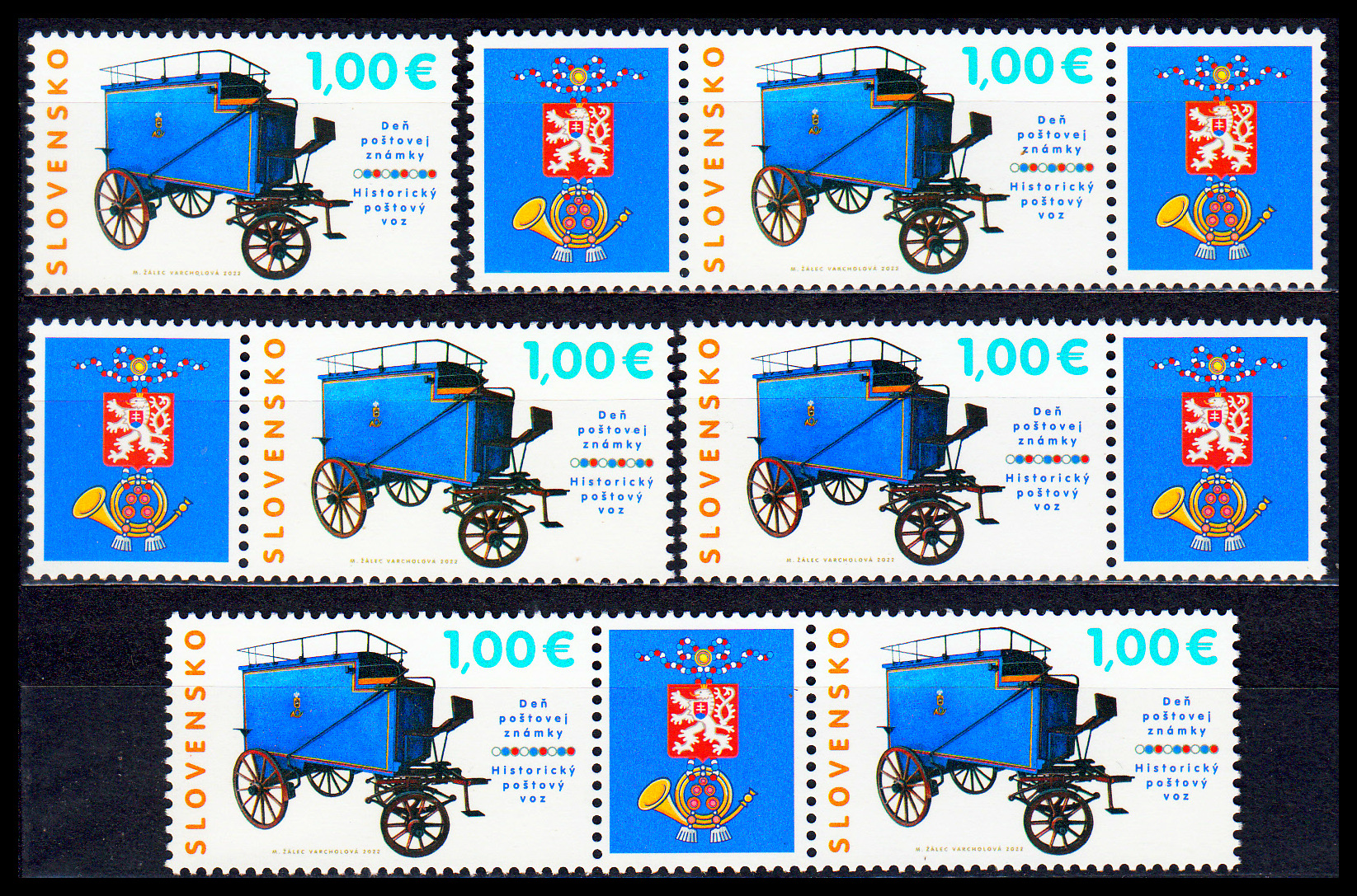 Den poštovní známky 2022 - Historický poštovní vůz(kombinace 6 zn. + 5 K) 