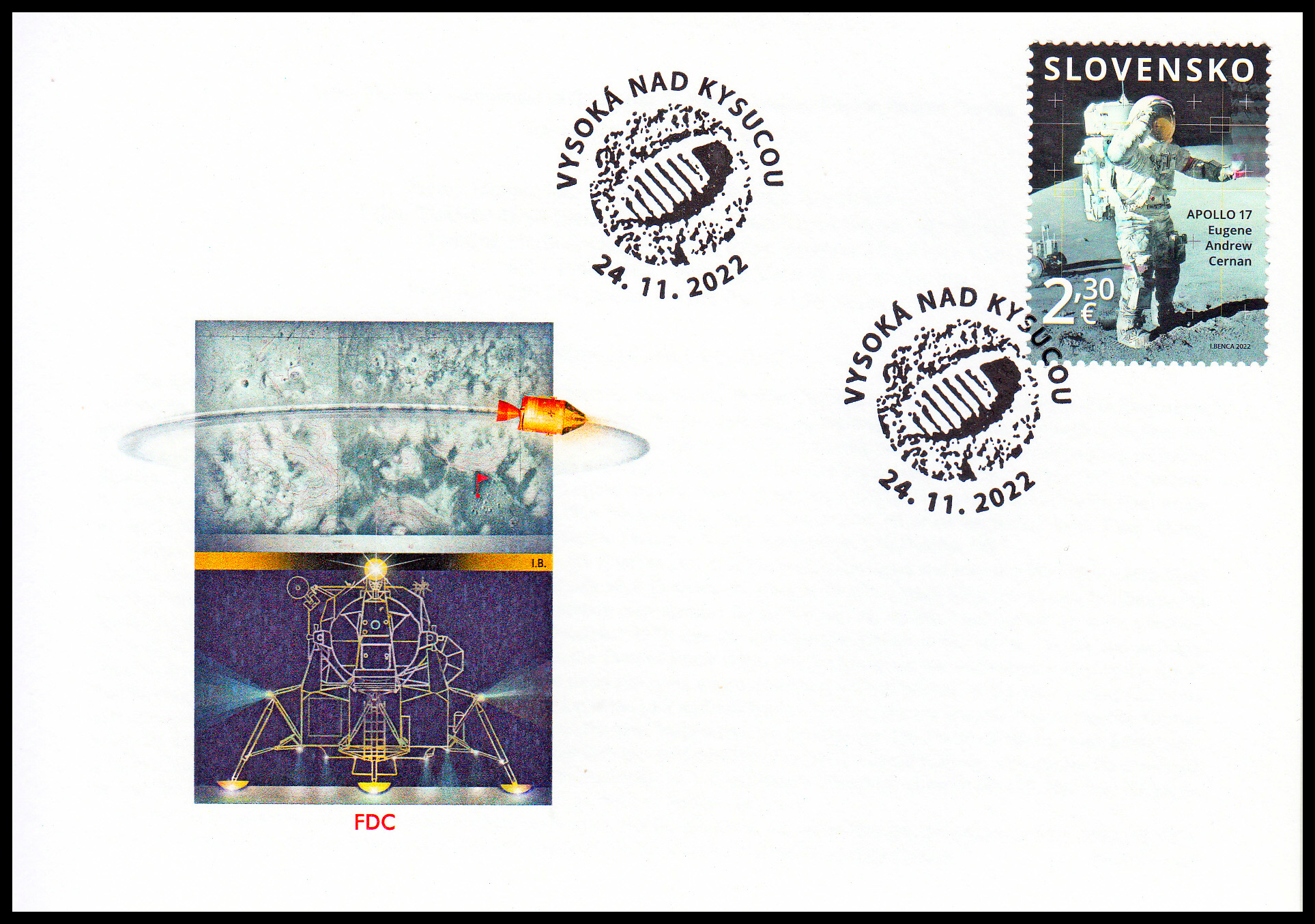 FDC - 50. výročí přistání mise Apollo 17 na Měsíci - Eugene Andrew Cernan