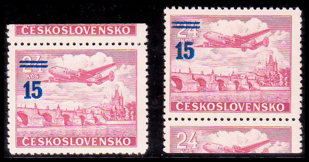 Přetisková provizoria - 15/24 Kčs světle modrý přetisk KH + KD