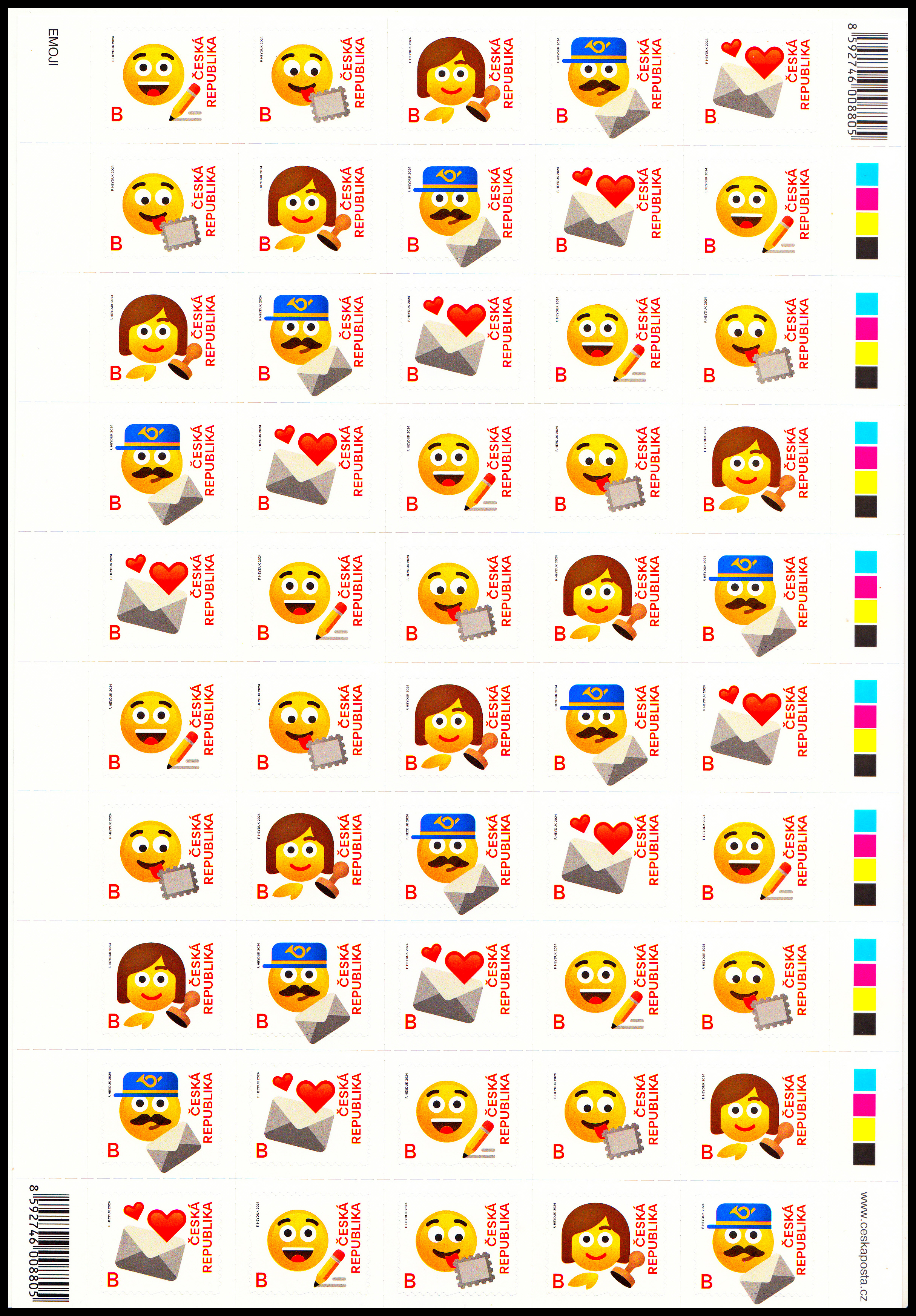 Emoji - celý kompletní arch 10x5 různých známek