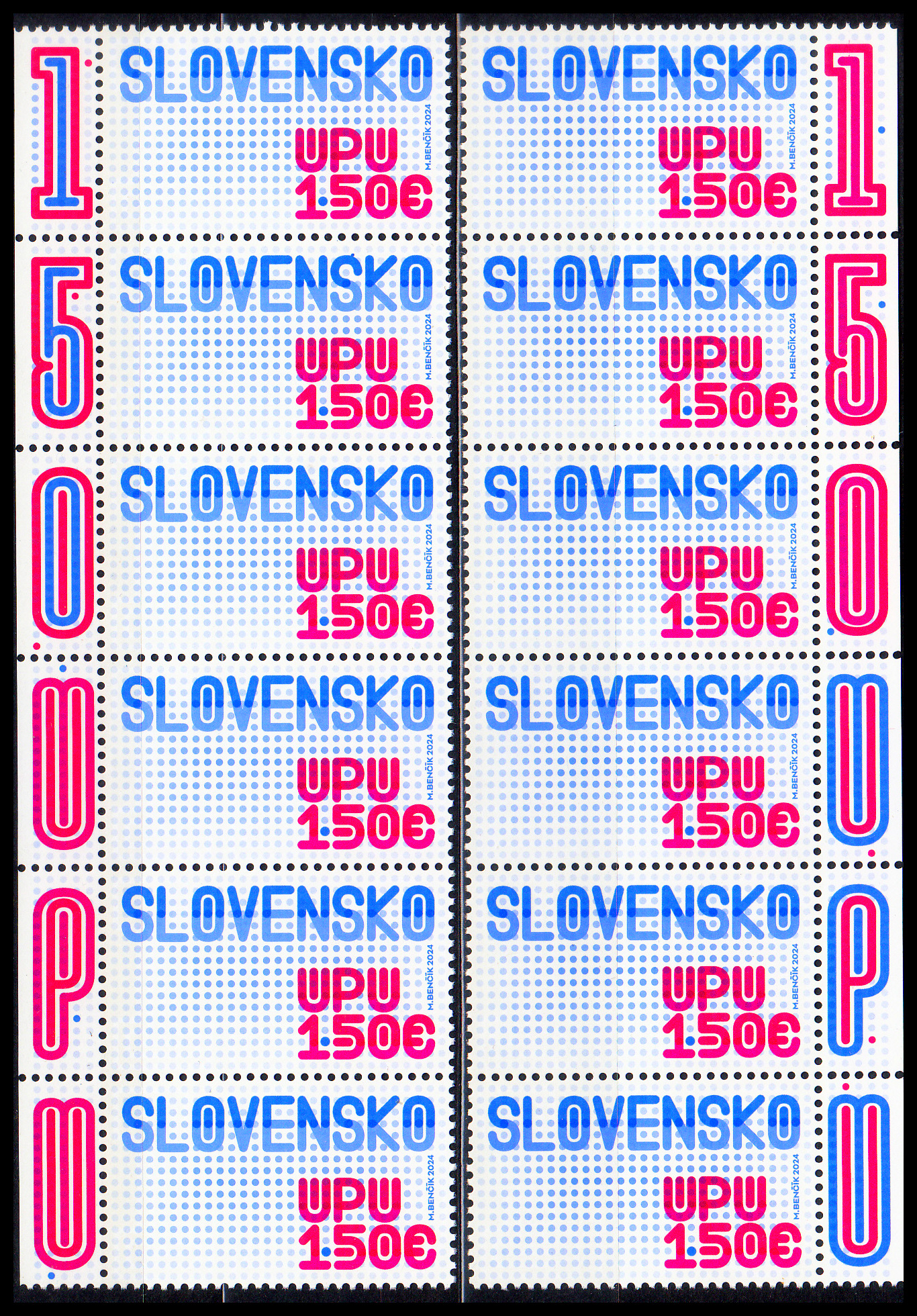 150. výročí Světové poštovní unie ( s okrajem nápisu 150 UPU na -6x L+6x P straně)