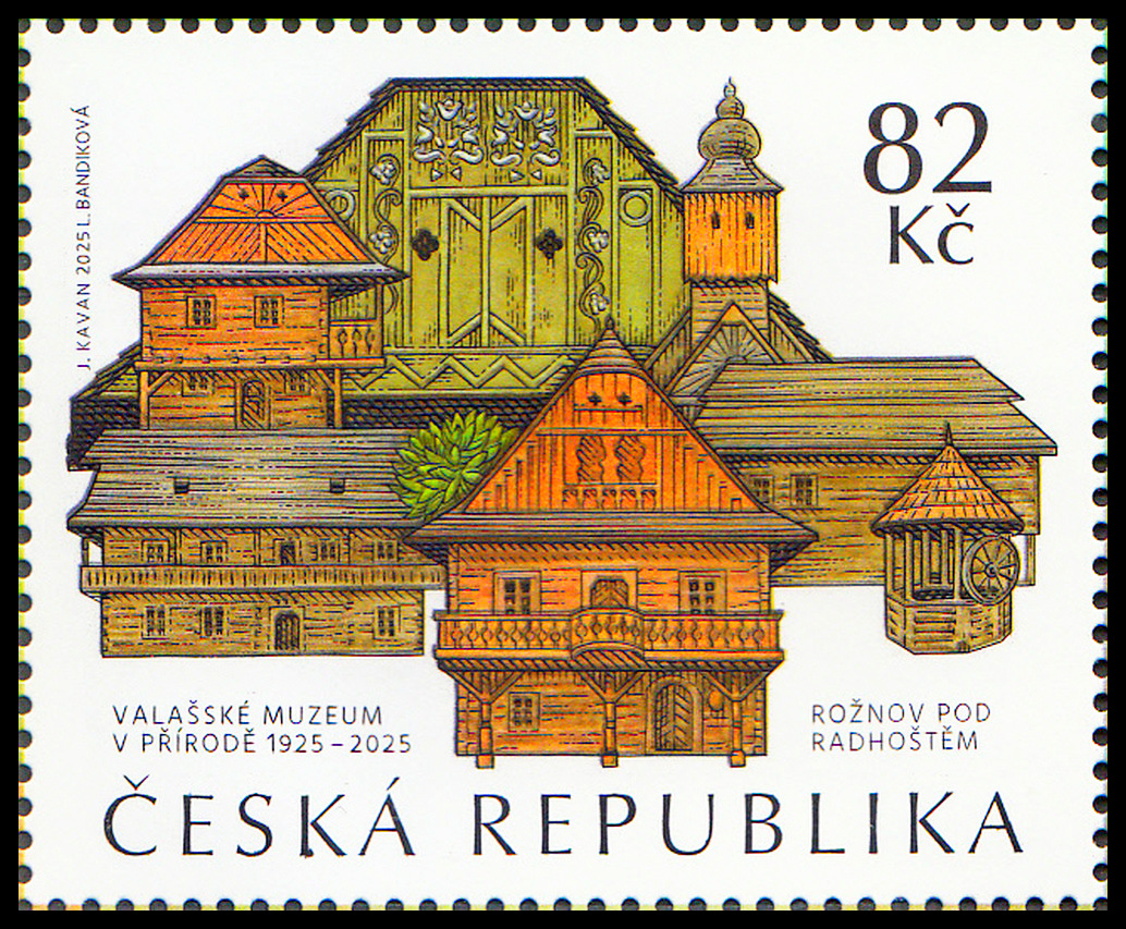 Valašské muzeum v přírodě v Rožnově pod Radhoštěm (známka z aršíku)