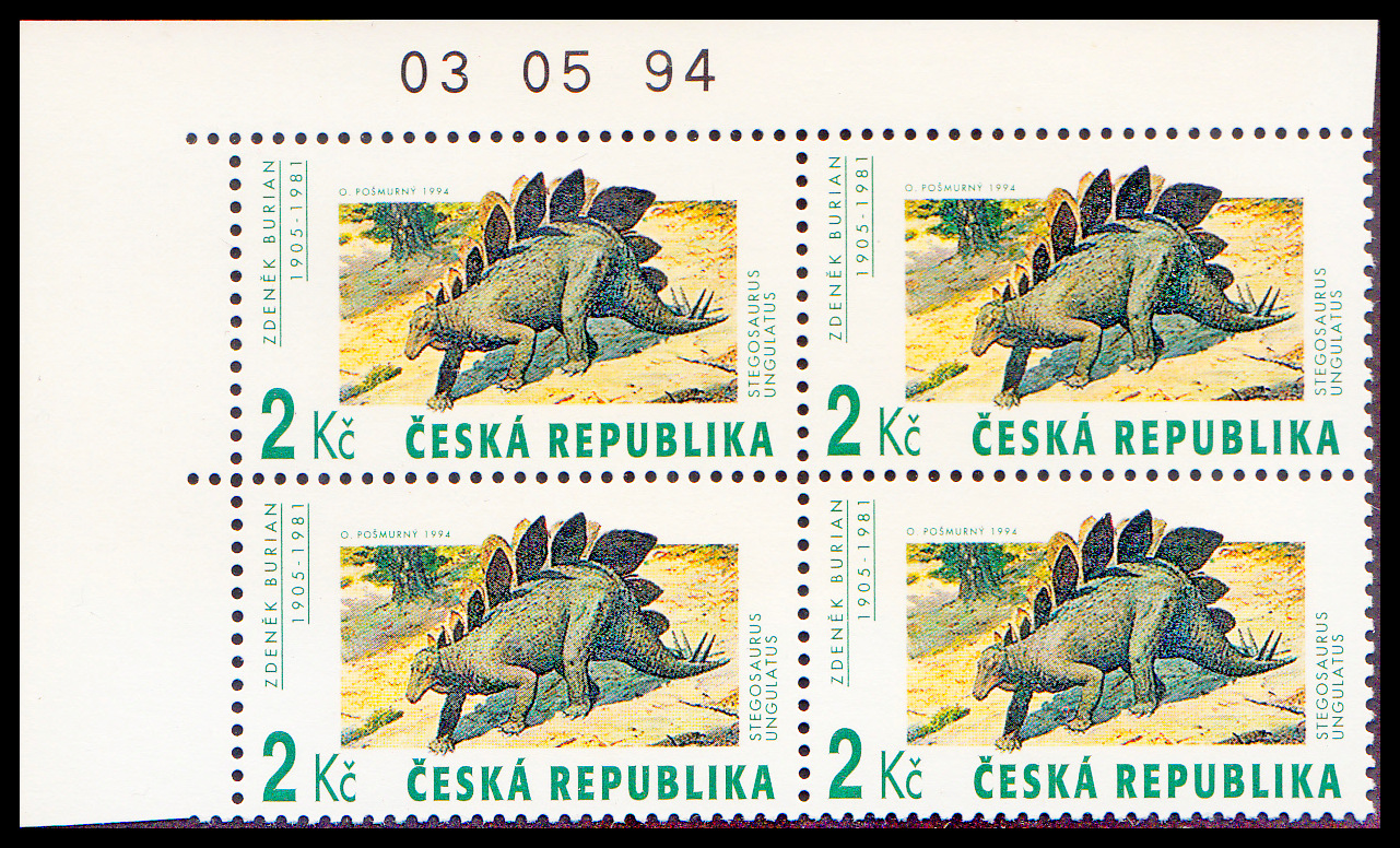 Pravěcí veleještěři - 2Kč Stegosaurus, ZP 7 - růžová skvrna mezi předníma nohama