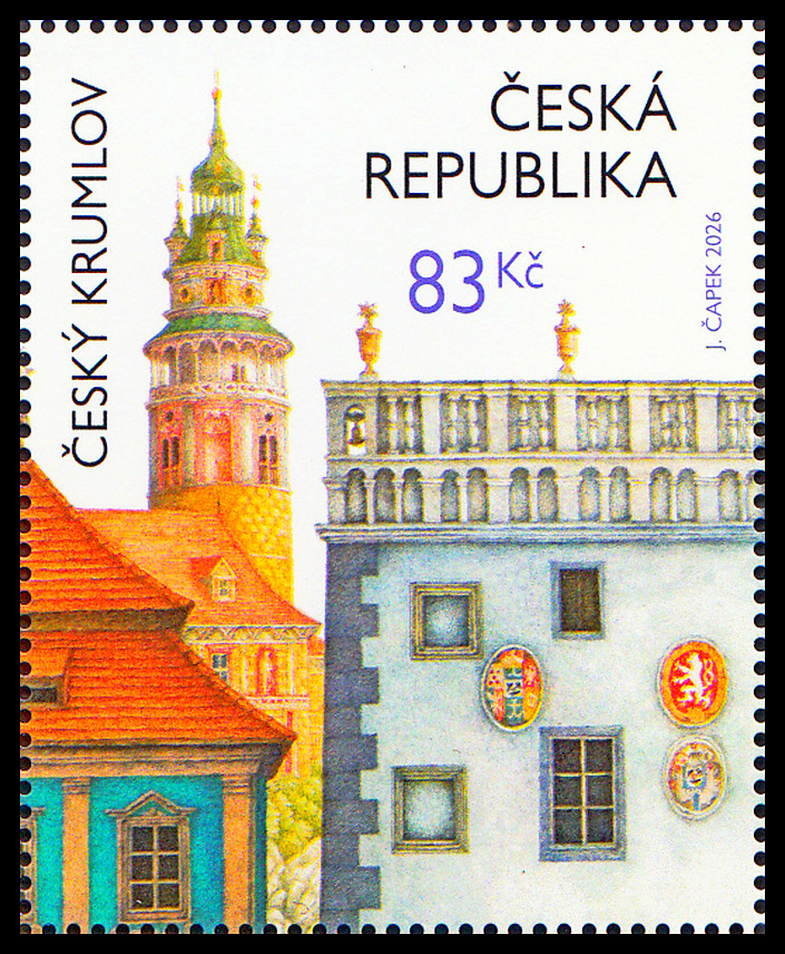 Historické radnice a náměstí - Český Krumlov (známka z aršíku)