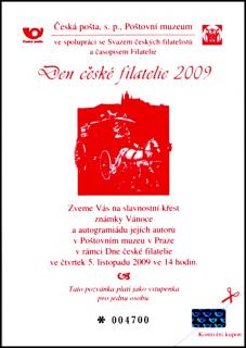 Černotisk - Pozvánka pro členy KF na den české filatelie 2009