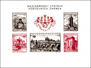 Mezinárodní výstava poštovních známek PRAGA 1955 (stříhaný aršík)