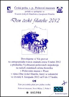 Černotisk - Pozvánka pro členy SČF na den české filatelie 2012
