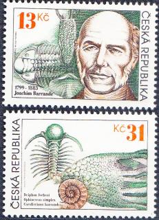 Joachim Barrande a čeští trilobiti (známky z aršíku)